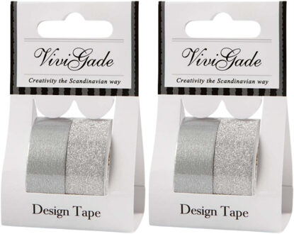Washi tape siertape / plakband set - zilver glitter - 4x rollen - 7m / 10m - scrapbooking
