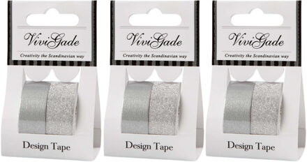 Washi tape siertape / plakband set - zilver glitter - 6x rollen - 7m / 10m - scrapbooking