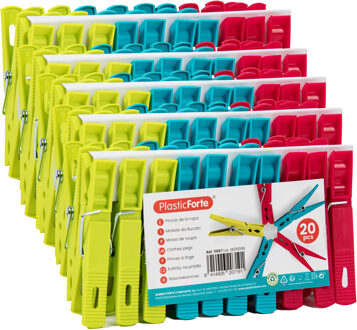 Wasknijpers - 100x stuks - felle kleuren mix - kunststof - 7 cm - Was ophangen