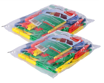 Wasknijpers - 100x stuks - felle kleurenmix - kunststof - 8 cm