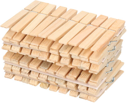 Wasknijpers - 100x stuks - hout - knijpers - metalen slagveer