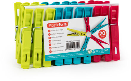 Wasknijpers - 20x stuks - felle kleuren mix - kunststof - 7 cm - Was ophangen