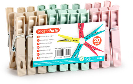 Wasknijpers - 20x stuks - pastel kleuren mix - kunststof - 7 cm - Was ophangen