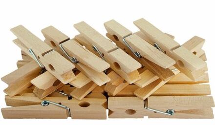 Wasknijpers - 25x stuks - bruin - hout - 7 cm - Knijpers