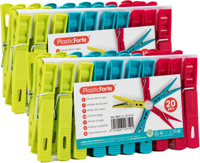 Wasknijpers - 40x stuks - felle kleuren mix - kunststof - 7 cm - Was ophangen