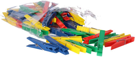 Wasknijpers - 50x stuks - felle kleurenmix - kunststof - 8 cm