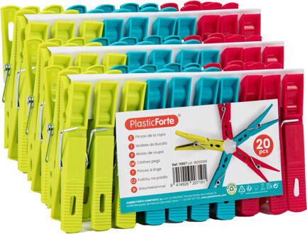 Wasknijpers - 60x stuks - felle kleuren mix - kunststof - 7 cm - Was ophangen