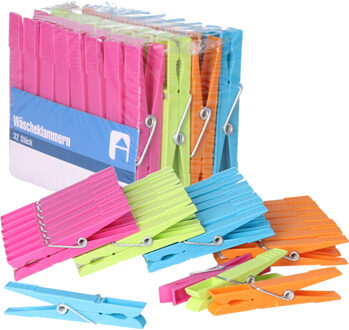 Wasknijpers - 96x stuks - gekleurde knijpers / wasspelden - Kunstof