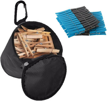 Wasknijpers bakje met ophangsysteem en 96x kunststof wasgoedknijpers - Knijpers Multikleur