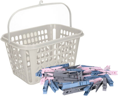 Wasknijpers mandje - 25 x 20 x 13 cm - lichtgrijs - kunststof