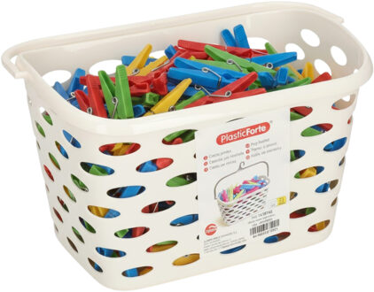 Wasknijpers Mandje - aan haak - 26 x 15 x 20 cm - wit - kunststof - ophangen