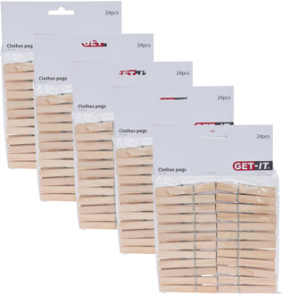 Wasknijpers naturel van hout - 120x stuks - 7,5 cm - Huishouding - De was doen