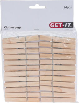 Wasknijpers naturel van hout - 24x stuks - 7,5 cm - Huishouding - De was doen