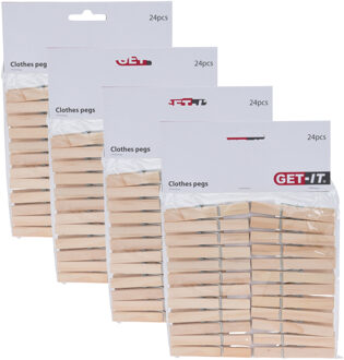 Wasknijpers naturel van hout - 96x stuks - 7,5 cm - Huishouding - De was doen