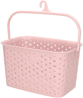 Wasknijpers ophang mandje aan haak - 23 x 17 x 13 cm - roze - gevlochten kunststof