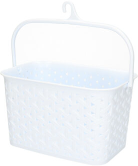 Wasknijpers ophang mandje aan haak - 23 x 17 x 13 cm - wit - gevlochten kunststof