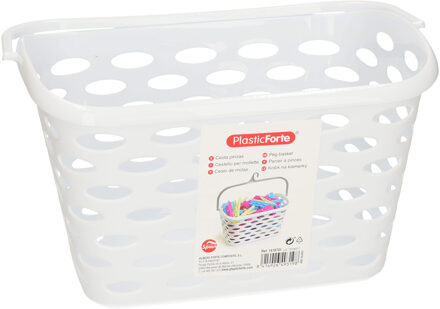 Wasknijpers - ophang mandje - aan haak - 25 x 15 x 20 cm - wit - kunststof