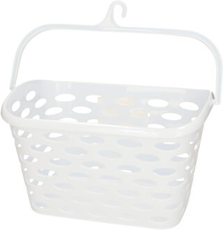 Wasknijpers ophang mandje aan haak - 26 x 15 x 21 cm - wit - kunststof