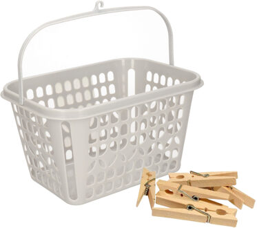 Wasknijpers ophang mandje/bakje - 25 x 20 x 13.5 cm - lichtgrijs - kunststof