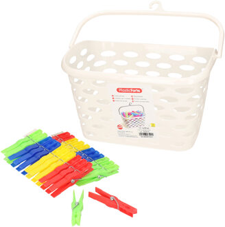 Wasknijpers ophang mandje/bakje - creme wit - met 72x plastic knijpers