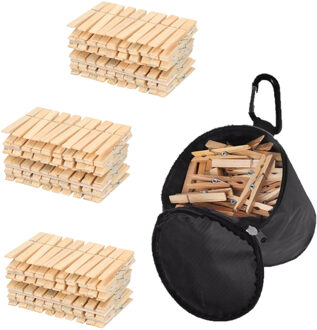 Wasknijpers ophangzak met karabijnhaak en 150x houten wasknijpers