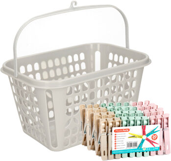 Wasknijpers pakket van 80x stuks - plastic - met ophangmandje aan haak