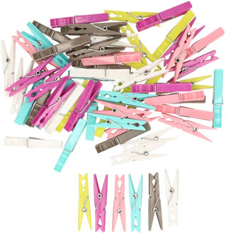 Wasknijpers set - 100 stuks - gekleurd - kunststof - 7 cm - was ophangen