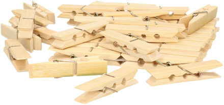 Wasknijpers voor wasgoed ophangen - bamboe hout - 40x stuks - beige - 7 cm - Knijpers