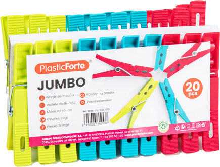 Wasknijpers XL - 20x stuks - felle kleuren mix - kunststof - 10 cm - Was ophangen