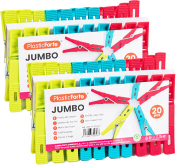 Wasknijpers XL - 40x stuks - felle kleuren mix - kunststof - 10 cm - Was ophangen