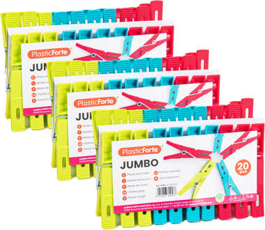 Wasknijpers XL - 60x stuks - felle kleuren mix - kunststof - 10 cm - Was ophangen