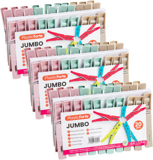 Wasknijpers XL - 60x stuks - pastel kleuren mix - kunststof - 10 cm - Was ophangen