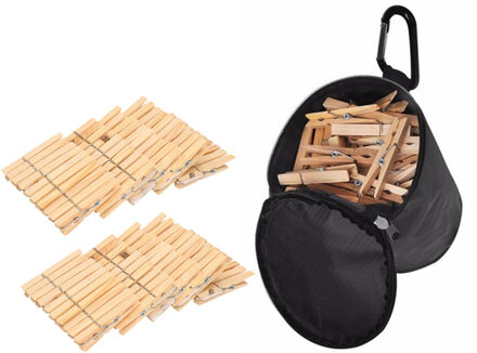 Wasknijperszak met karabijn haak en 200 stuks houten wasknijpers