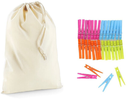 Wasknijperzakje met afsluitkoord en 32x plastic wasknijpers