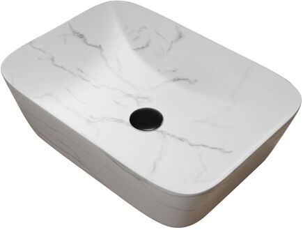Waskom Badkamer White Marble - Keramiek - Rechthoekig - Mat Wit Marmer Effect - 46cm