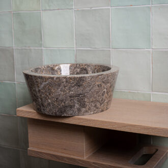 Waskom Loutro Bali T Rond 25x25x12 cm Marmer Taupe Bruin