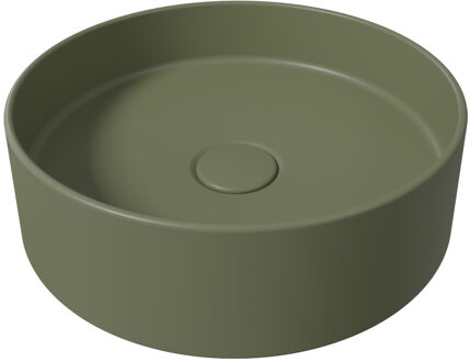 Waskom Salenzi Hide Circle Opbouw Rond 40x12cm Mat Legergroen met Clickwaste