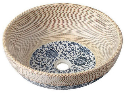 Waskom Sapho Priori Rond 42x15 cm Keramiek Decor Beige / Blauw