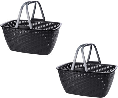Wasmand - 2x - antraciet grijs - met hengsel - 27 liter - 43 x 30 cm - kunststof