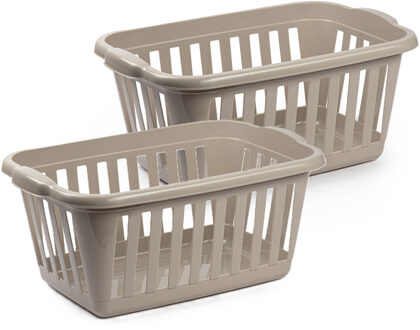 Wasmand - 2x - beige - kunststof - 40 liter - 60 x 40 x 26 cm - manden voor wasgoed - huishouden