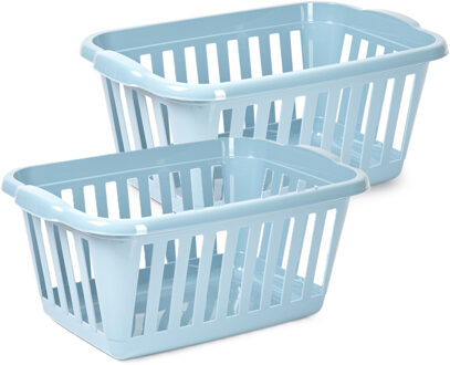 Wasmand - 2x - blauw - kunststof - 40 liter - 60 x 40 x 26 cm - manden voor wasgoed - huishouden