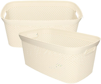 Wasmand - 2x - cr?me wit - kunststof - 34 x 54 x 23 cm - 35 liter - met handvatten - manden voor was