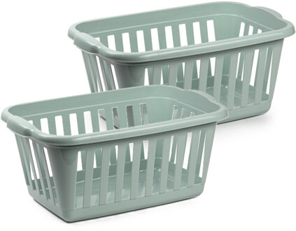 Wasmand - 2x - groen - kunststof - 40 liter - 60 x 40 x 26 cm - manden voor wasgoed - huishouden