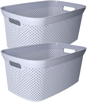 Wasmand - 2x - lichtgrijs - kunststof - 34 x 54 x 23 cm - 35 liter - met handvatten - manden voor wa