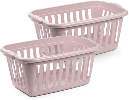 Wasmand - 2x - roze - kunststof - 40 liter - 60 x 40 x 26 cm - manden voor wasgoed - huishouden