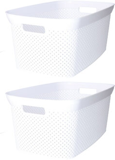Wasmand - 2x - wit - kunststof - 34 x 54 x 23 cm - 35 liter - met handvatten - manden voor wasgoed