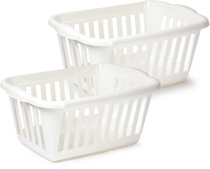 Wasmand - 2x - wit - kunststof - 40 liter - 60 x 40 x 26 cm - manden voor wasgoed - huishouden