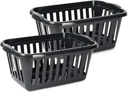 Wasmand - 2x - zwart - kunststof - 40 liter - 60 x 40 x 26 cm - manden voor wasgoed - huishouden