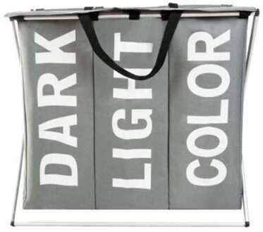 Wasmand - 3 vakken - grijs - 65 x 58 x 36 cm - 130L - draagbaar - waterdicht