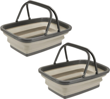Wasmand/boodschappen mand opvouwbaar met hengsel - 2x - kunststof - 30L - beige - 38 x 28 x 15 cm